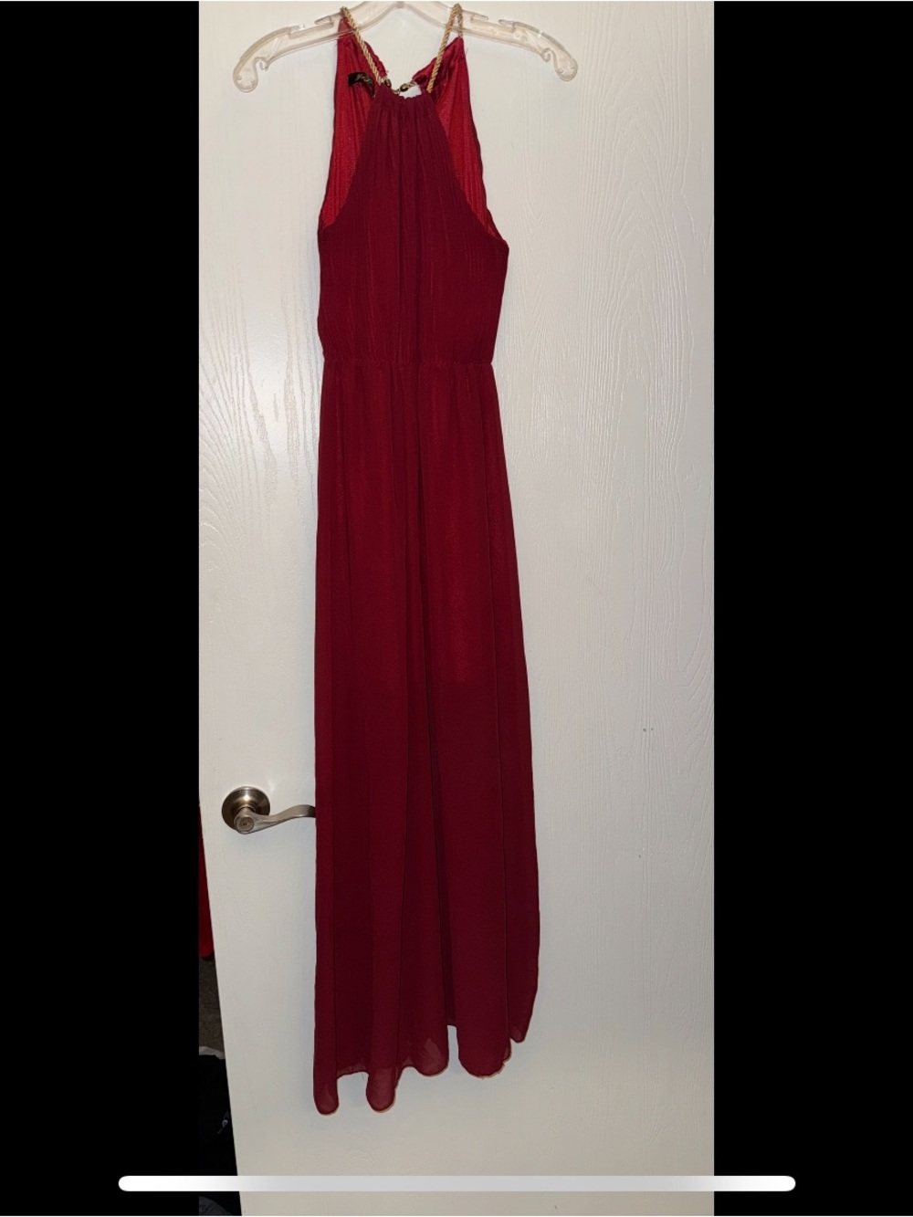 Yu Fei Wine Red With Gold Halter Maxi Dress